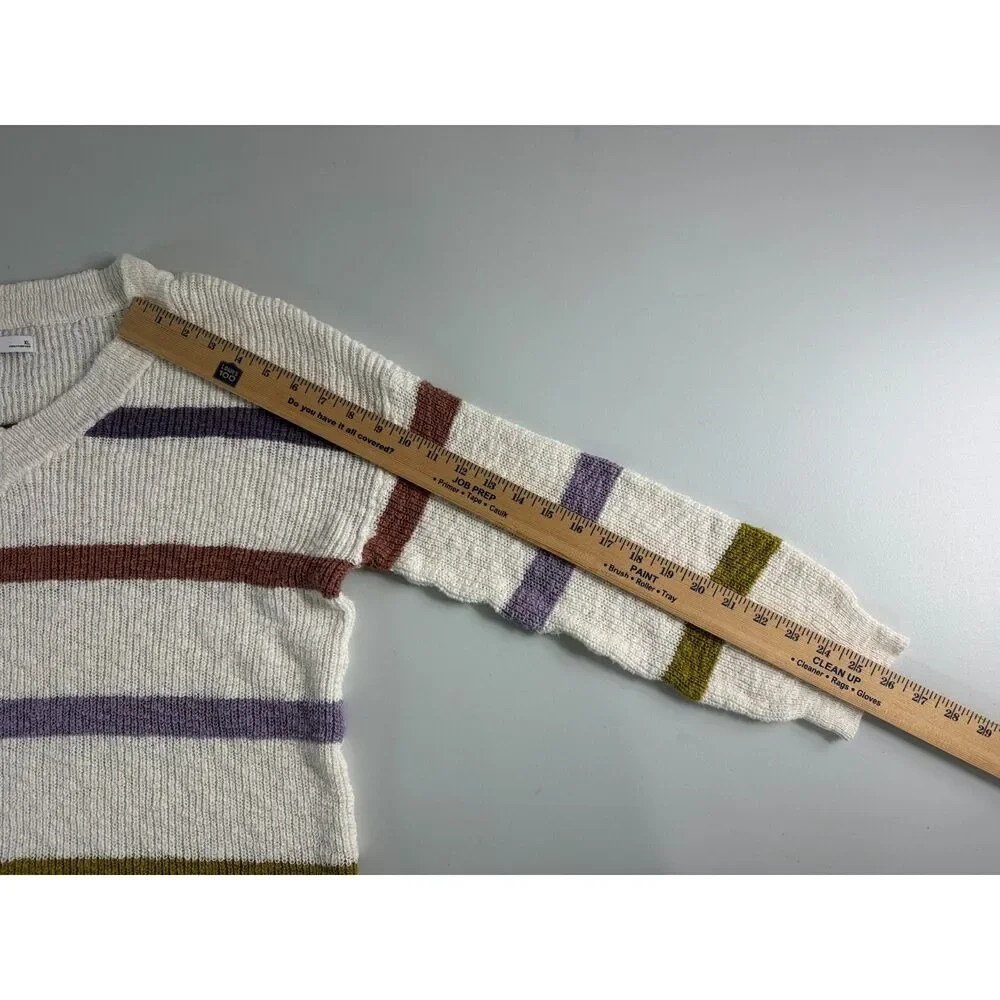 Sonoma Long Sleeve V-Neck Pullover Sweater Multicolor Stripe Cotton Women's XL